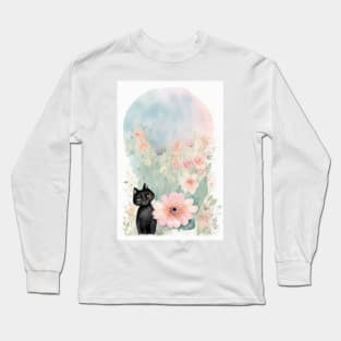 Black Cat in Pastel Colors Long Sleeve T-Shirt